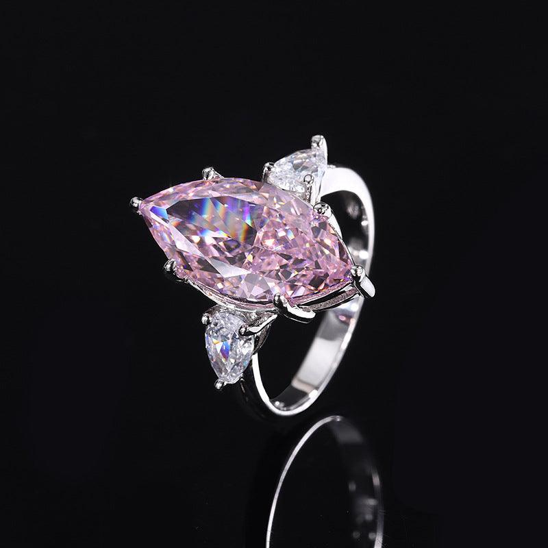 Lab Created Pink Diamond Promise Ring For Women Lady Bridal Rydian Cut Marquise Shape Gem