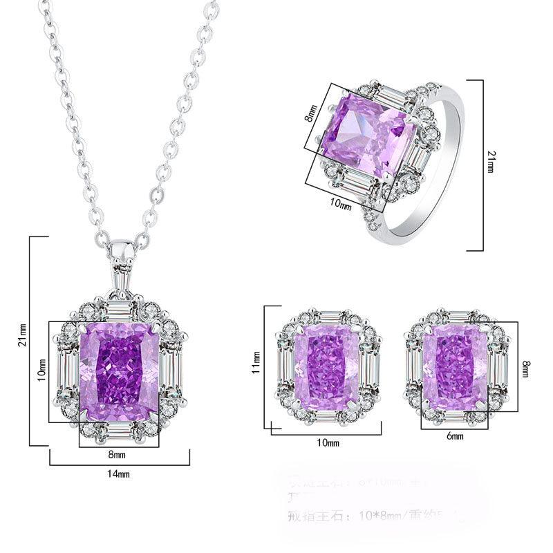 925 Sterling Silver Radiant Cut Simulated Gemstone Pendant Earrings Ring Jewelry Set