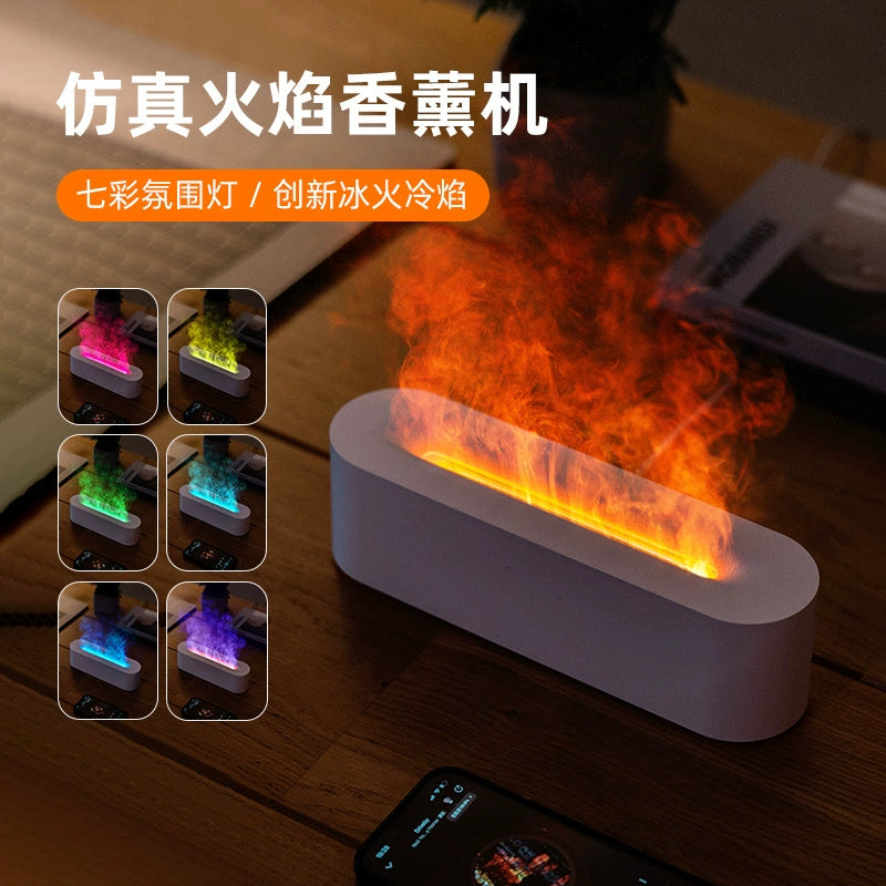 Desktop Colorful Artificial Flame Aroma Diffuser Household Bedroom Noiseless Heavy Fog Ultrasonic Essential Oil Atmosphere Gift