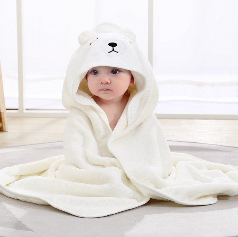 Thick Coral Fleece Hooded Bath Towel for Kids
