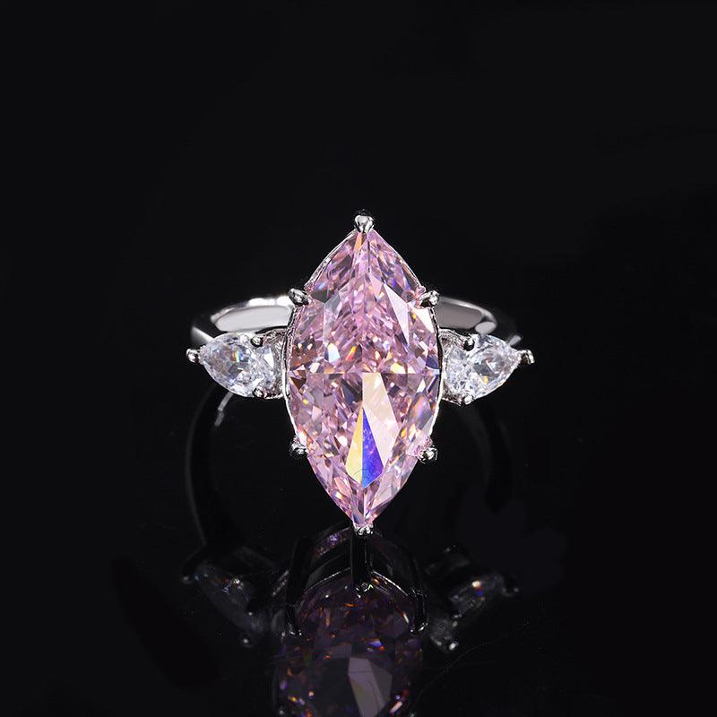 Lab Created Pink Diamond Promise Ring For Women Lady Bridal Rydian Cut Marquise Shape Gem