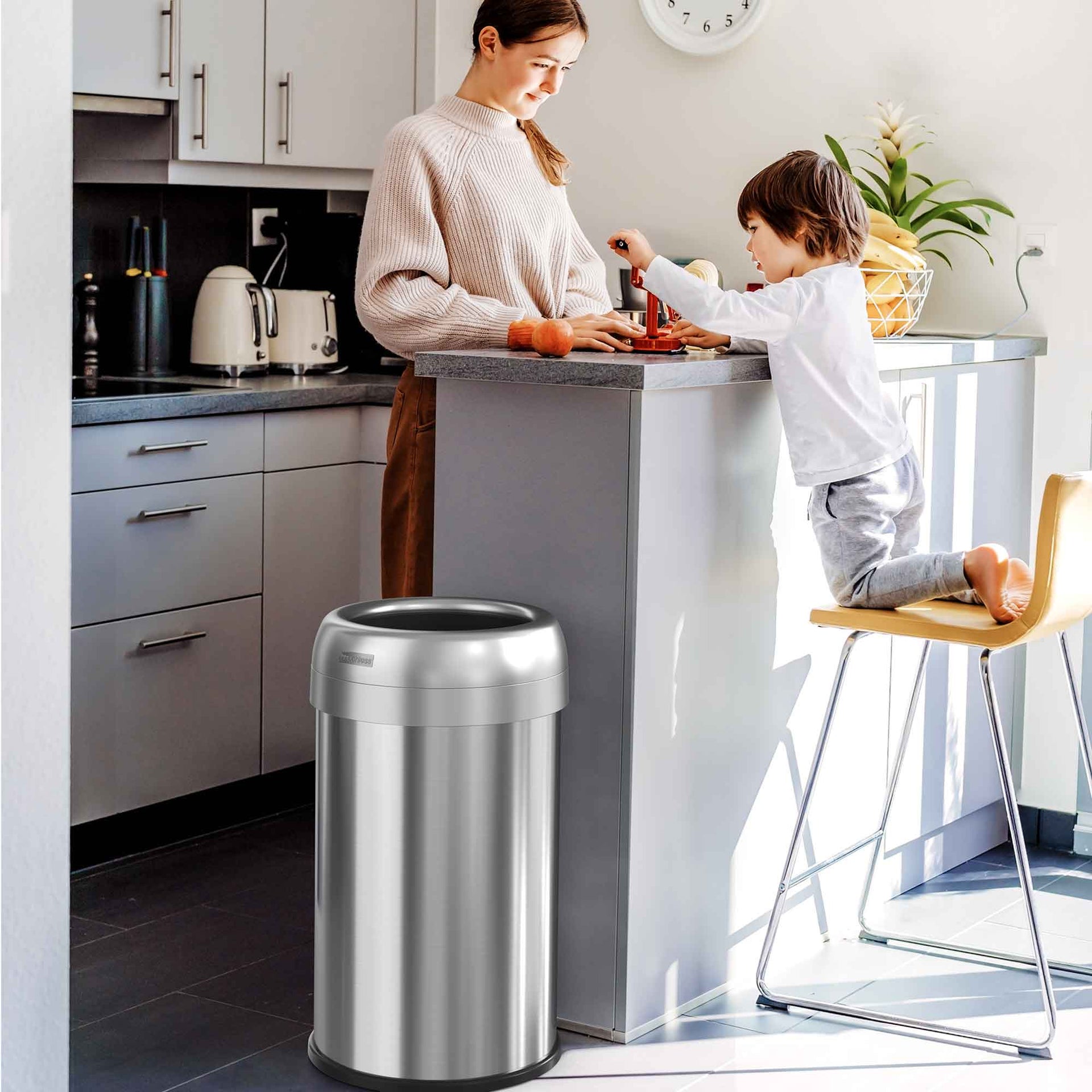 13 Gallon Round Open Top Composite Kitchen Trash Can with Dual AbsorbX