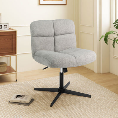Office Armless Chair Cross Legged with Imitation Lamb Fleece and Adjustable Height-Gray