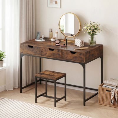 Office Desk with Power Outlets and Hidden Compartment for Study-Rustic Brown
