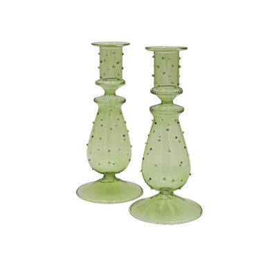 Olive Grove Dotty Glass Candle Holders ā Pair