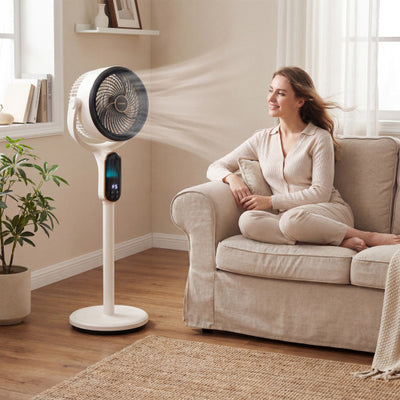 Oscillating Pedestal Fan with 8 Speeds Remote and 12H Timer-White