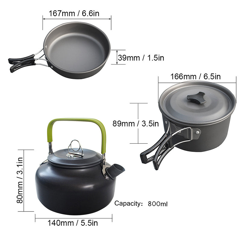 2-3 person Camping Cooking Ware Sets Pots Pans Picnic