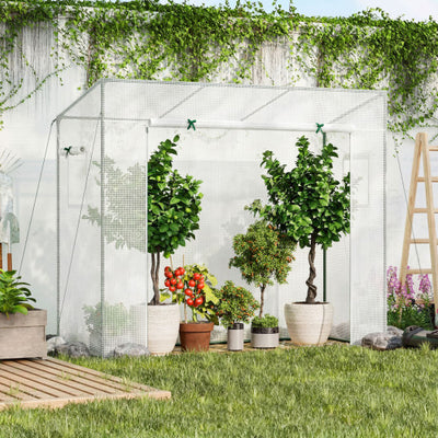 Outdoor Portable Walk-in Greenhouse with PE Cover Roll-up Zipper Door-White