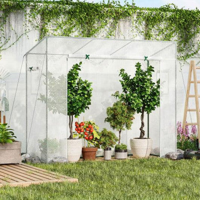 Outdoor Portable Walk-in Greenhouse with PE Cover Roll-up Zipper Door-White