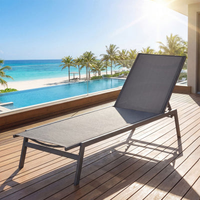 Outdoor Reclining Chaise Lounge Chair with 6-Position Adjustable Back-Gray