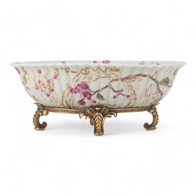 Porcelain Bird Pattern Oval Basin With Bronze Ormolu In Spring Blossoms Collection - 61019