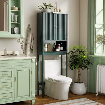 Over The Toilet Storage Cabinet with Fluted Doors-Green