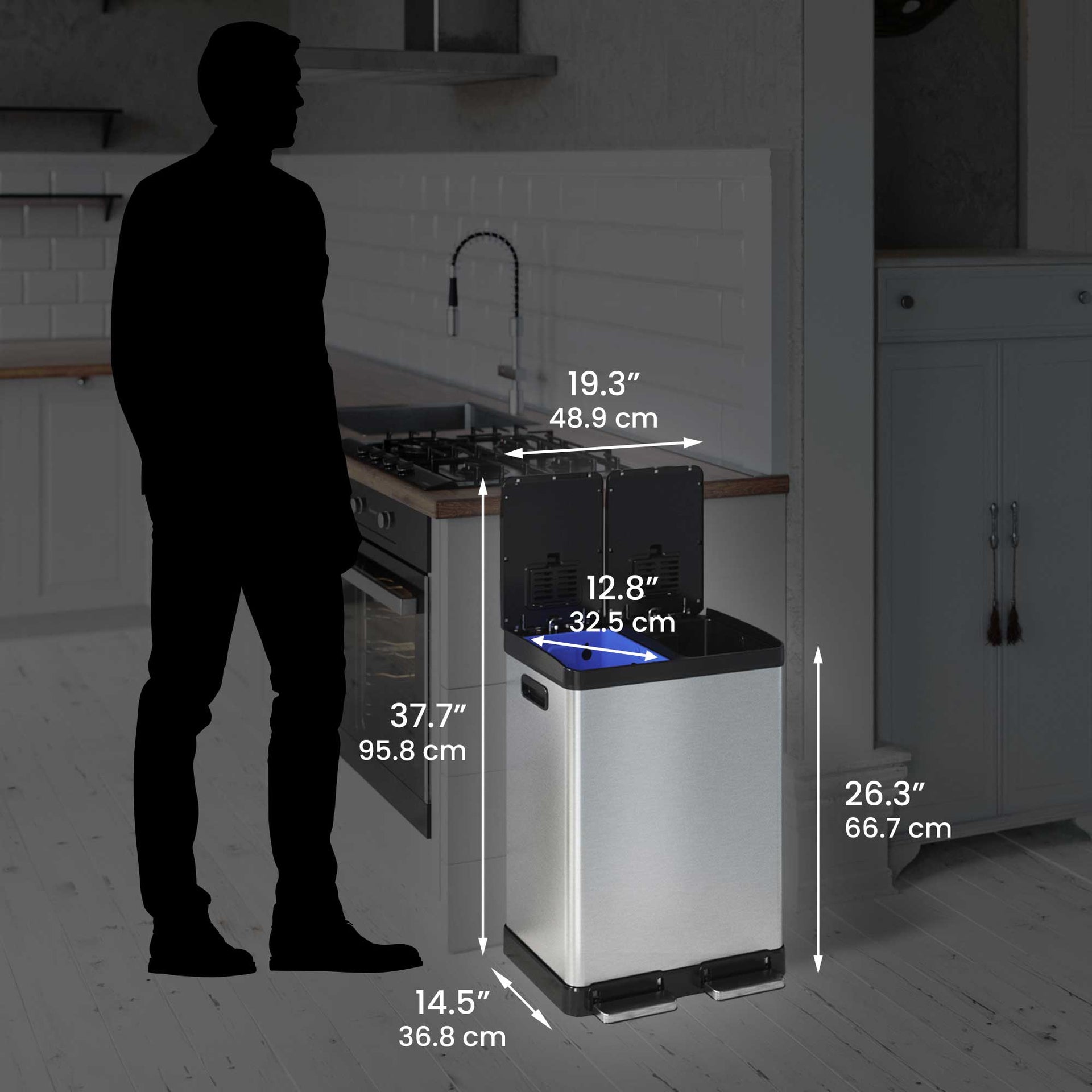 16 Gallon / 60 Liter Composite SoftStep Dual Compartment Kitchen Trash Can and Recycle Bin with AbsorbX