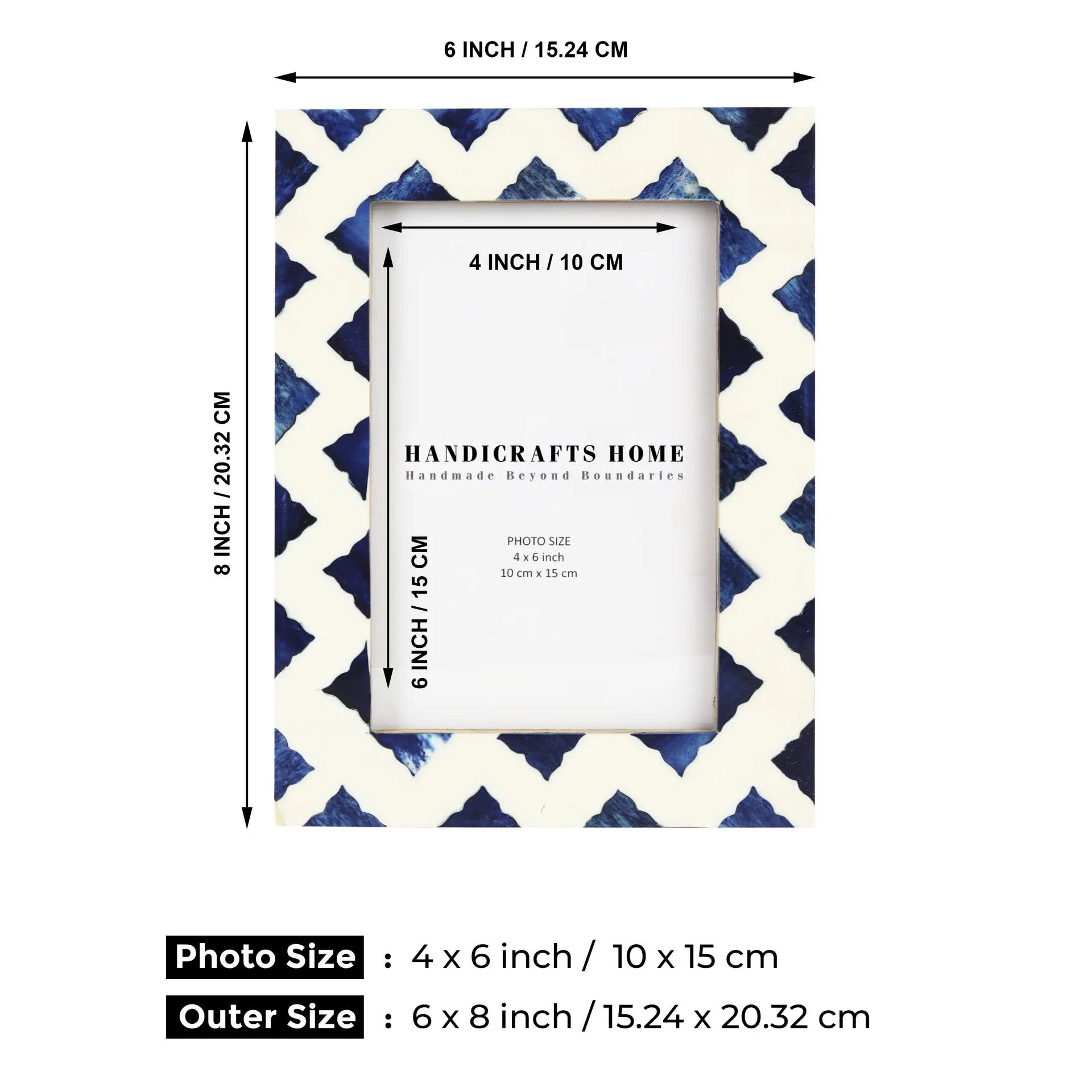 Picture Frames Indigo Bone & Resin Inlay Collection in White & Blue, 4x6