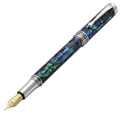 Xezo Maestro® Paua Abalone Sea Shell Fountain Pen (Medium-Fine 0.45 mm Nib) - Platinum Plated