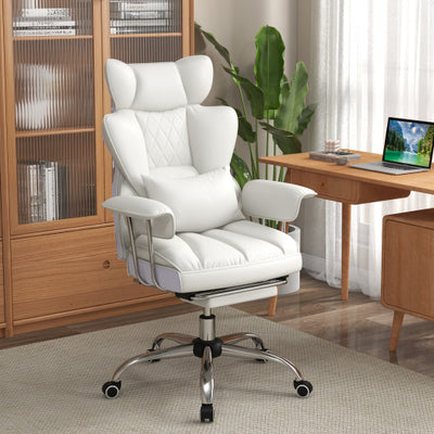 PU Leather Home Office Chair 400 lbs High Back Executive Chair-White