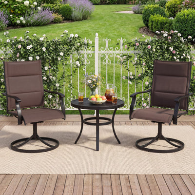 Padded Patio Swivel Chairs Set of 2 Ergonomic Outdoor Dining Chairs with Breathable Fabric-Brown