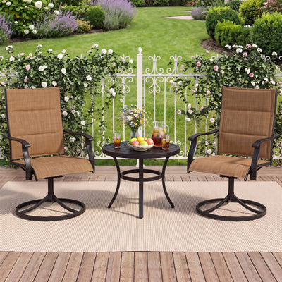 Padded Patio Swivel Chairs Set of 2 Ergonomic Outdoor Dining Chairs with Breathable Fabric-Light Brown