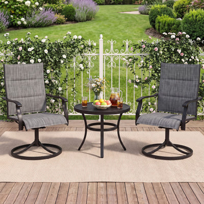 Padded Patio Swivel Chairs Set of 2 Ergonomic Outdoor Dining Chairs with Breathable Fabric-Gray
