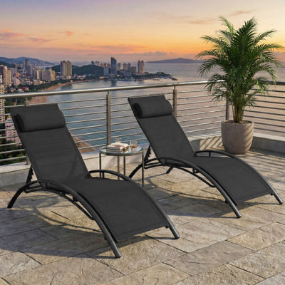 Patio Chaise Lounges Set of 2 Outdoor Recliner with 5-Position Backrest-Black