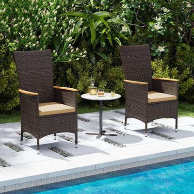 Patio Rattan Chairs Set of 4 Outdoor Wicker Dining Chairs with High Backrest-Beige