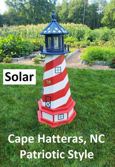 Amish Handmade Patriotic Solar Lighthouse - Landmark Replica - Garden Decor