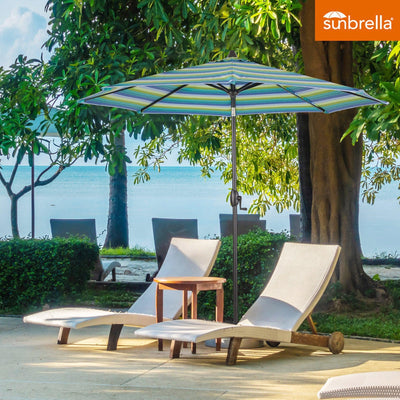 PATIO TREE 9Ft Round Cabana Stripe Market Umbrella with Sunbrella® Fabric (Seville Seaside)