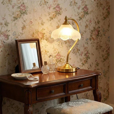Brass Glass Petal Table Lamp E26 Dimmable 16.5