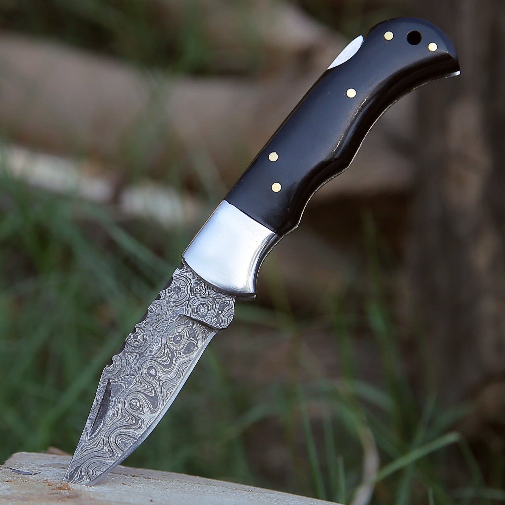 Specter Handmade Real Damascus Pocket Knife with Sheath & Resin Handle