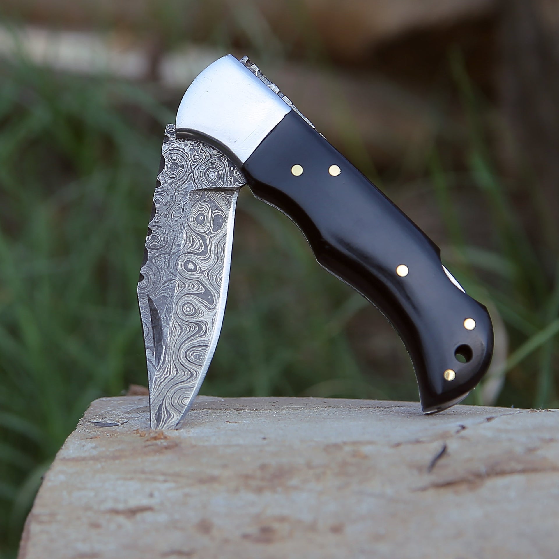 Specter Handmade Real Damascus Pocket Knife with Sheath & Resin Handle