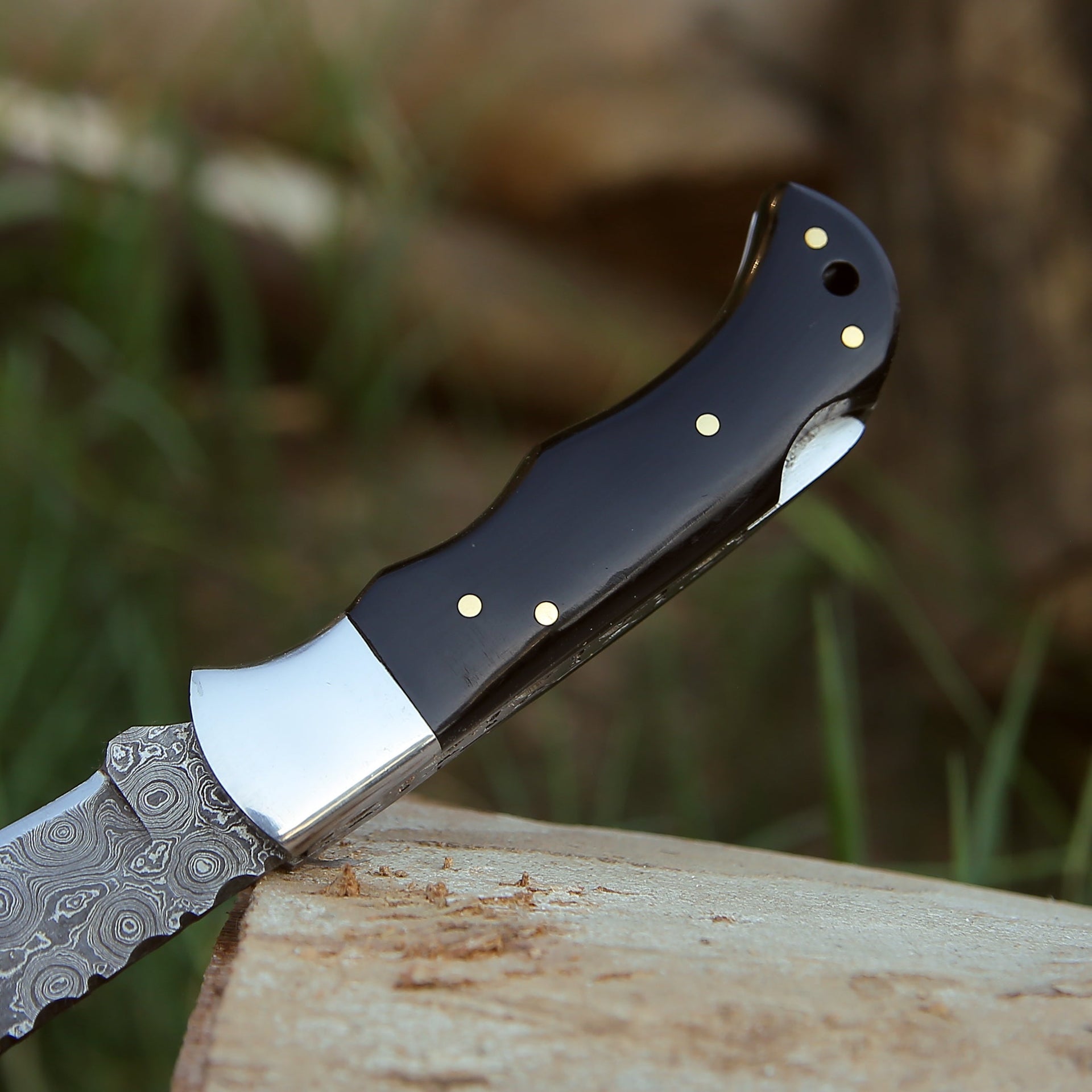 Specter Handmade Real Damascus Pocket Knife with Sheath & Resin Handle