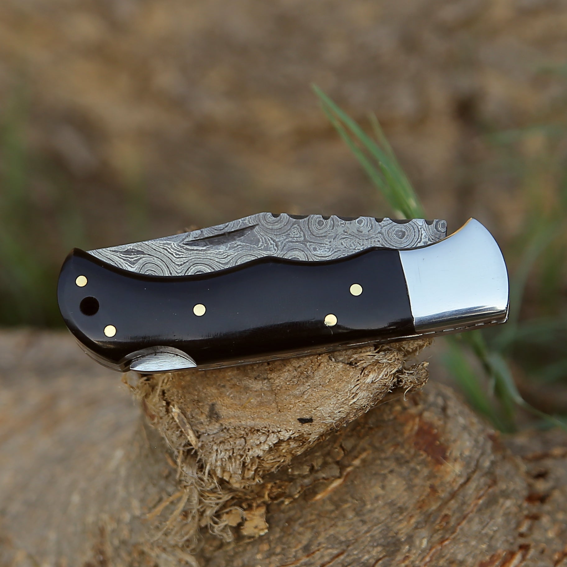 Specter Handmade Real Damascus Pocket Knife with Sheath & Resin Handle