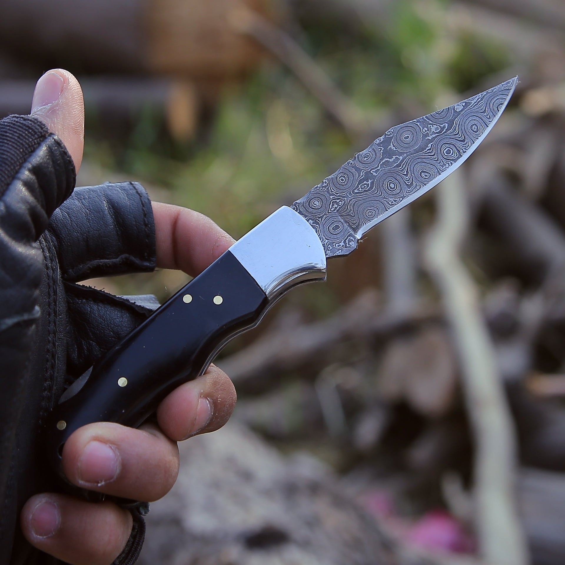 Specter Handmade Real Damascus Pocket Knife with Sheath & Resin Handle
