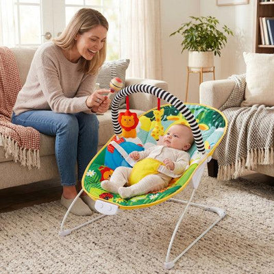 Portable Baby Bouncer Infant Rocker Seat with Detachable Toy Bar-Green