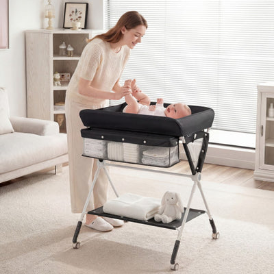 Portable Baby Changing Table with 3-Level Adjustable Height-Black