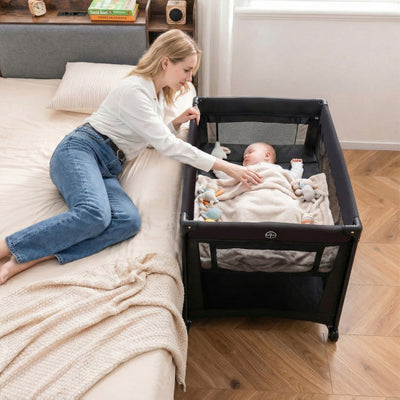 Portable Baby Playard Folding Travel Crib for Infants with Soft Mattress-Black