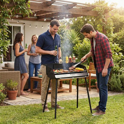 Portable Charcoal Grill with Detachable Legs Adjustable Grate and Carrying Bag