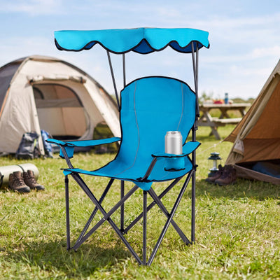 Portable Folding Beach Canopy Chair with Cup Holders-Light Blue