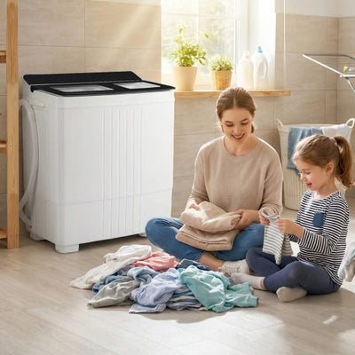Portable Washing Machine with 12 LBS Washer and 8 LBS Spinner Combo for Apartments-Black