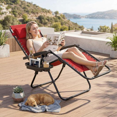 Portable Zero Gravity Chairs with Cup Holder Trays and Backrest-Red