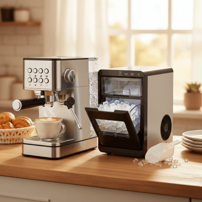 Premium Ice and Coffee Duo CNN-Acclaimed Nugget Ice Maker and 20-Bar Stainless Espresso Machine