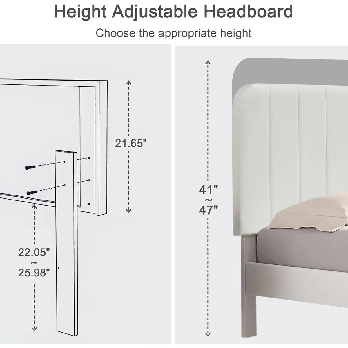 Queen size White Upholstered Platform Bed Frame with Headboard