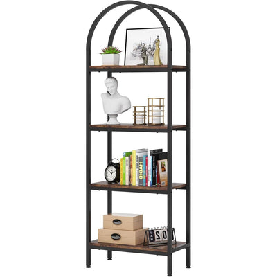 Modern Industrial Metal Wood Display Rack Bookcase with 4 Storage Shelves