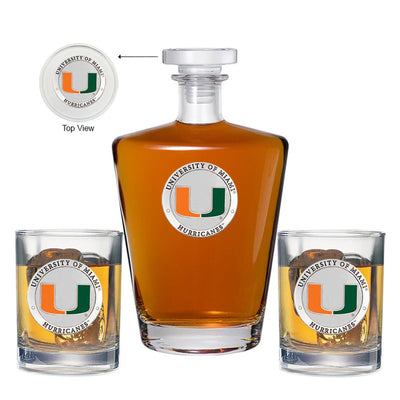 University of Miami Royal Decanter with 2 Glasses