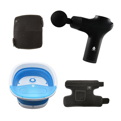 Pursonic Home Recovery Essentials: Red Light Knee & Shoulder Pads, 3-Speed Massage Gun, & Collapsible Foot Spa