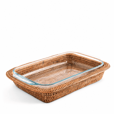 Hand Woven Rattan 3qt Rectangular Casserole Holder