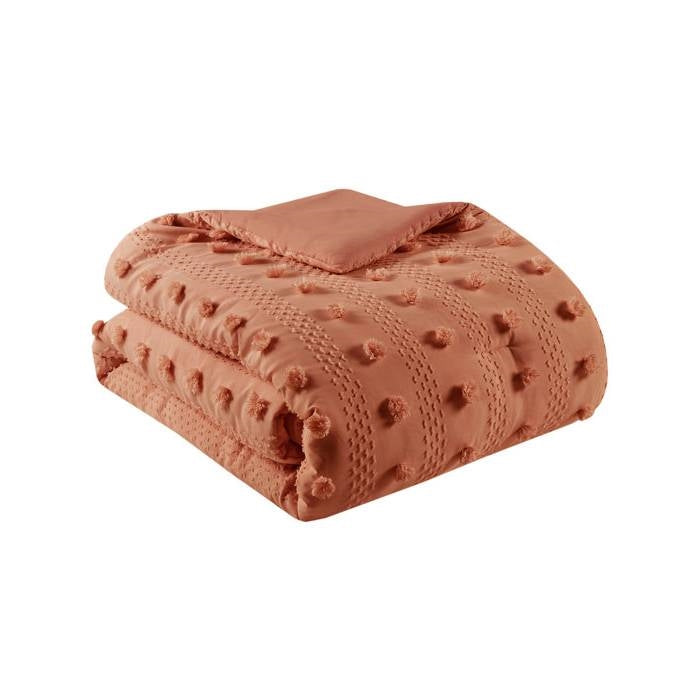 Full/Queen 3-Piece Rust Orange Pompom Microfiber Comforter Set