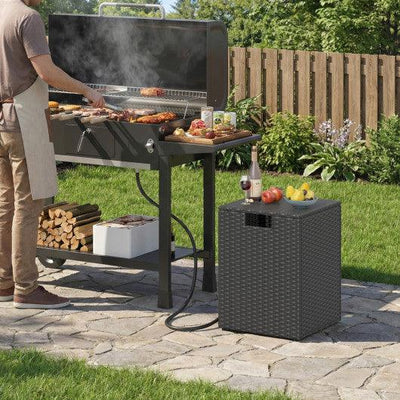 Rattan Propane Tank Cover Patio Hideaway Tank Side Table-Black