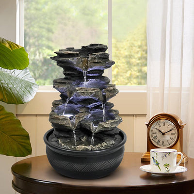 Resin Mossy Rock Tabletop Water Fountain 15 Inch LED