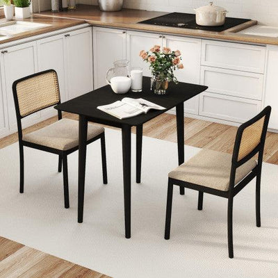 Rectangular Wooden Dining Table for 2-4 34 Inch Farmhouse Solid Wood Kitchen Table-Black